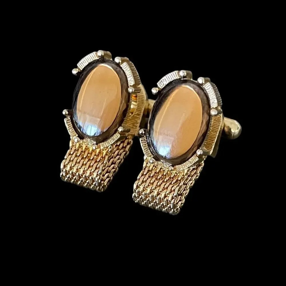 Vintage MCM SWANK Gold Tone Mesh Wrap Around Men’s Cufflinks Bronze Moonglow